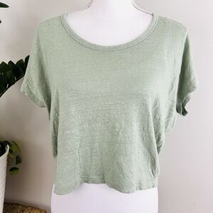 Banana Republic Mint Green 100% Linen Cropped Lightweight Blouse - Petite Large